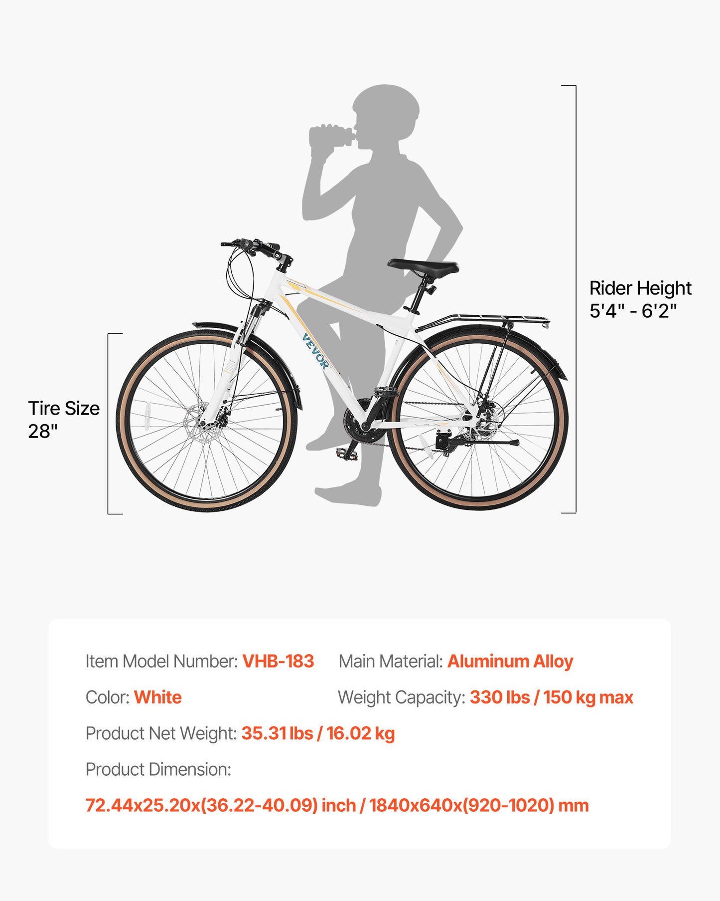 Hybrid Bike, Lightweight Aluminum Frame Bike, 700c Wheel Men Women Hybrid Bicycle, Step-Over Adult Urban City Commuter Bikes, with 24-Speed Shimano Drivetrain, Alloy Adjustable Stem, Dual Brakes
