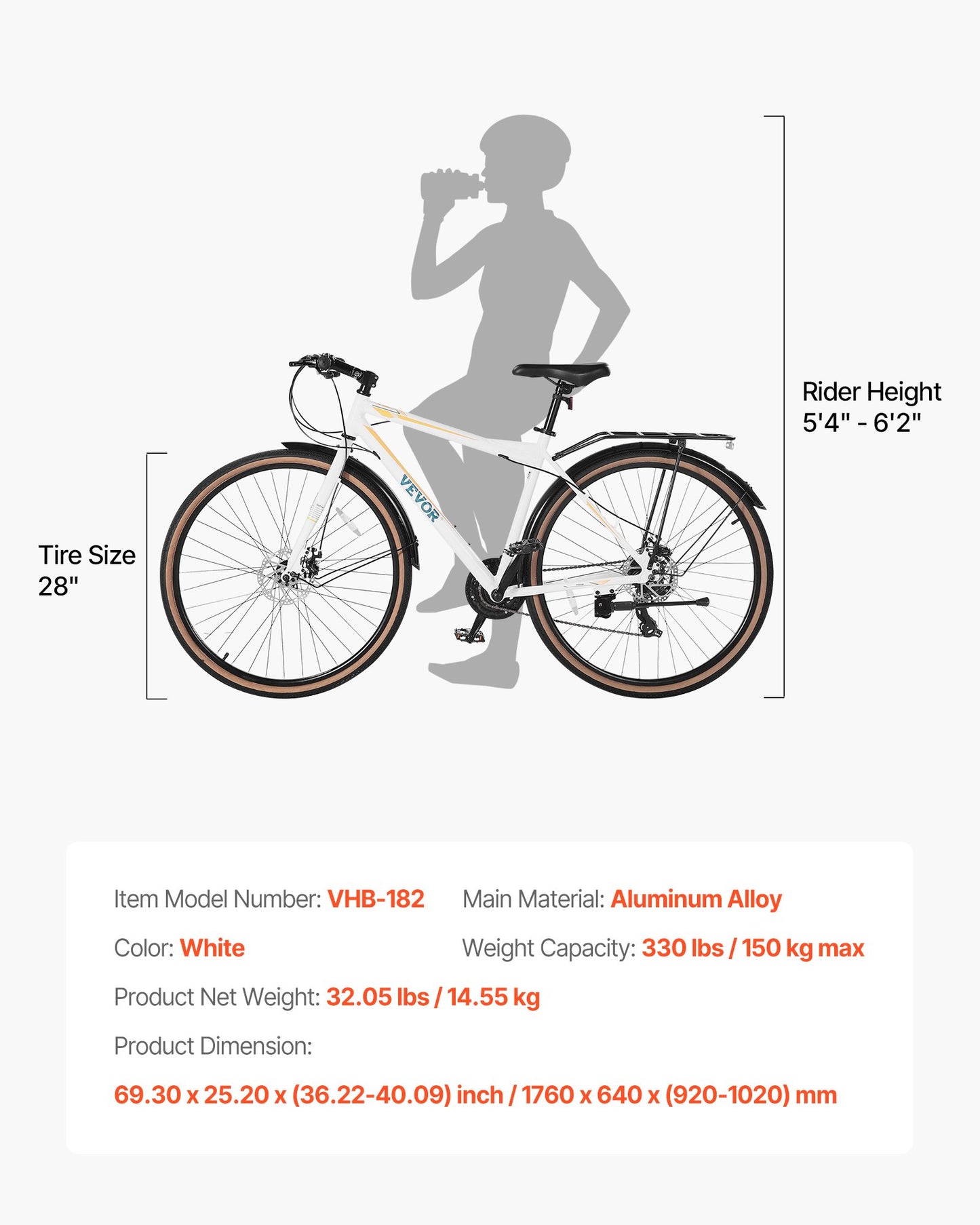 Hybrid Bike, Lightweight Aluminum Frame Bike, 700c Wheel Men Women Hybrid Bicycle, Step-Over Adult Urban City Commuter Bikes, with 24-Speed Shimano Drivetrain, Alloy Adjustable Stem, Dual Brakes