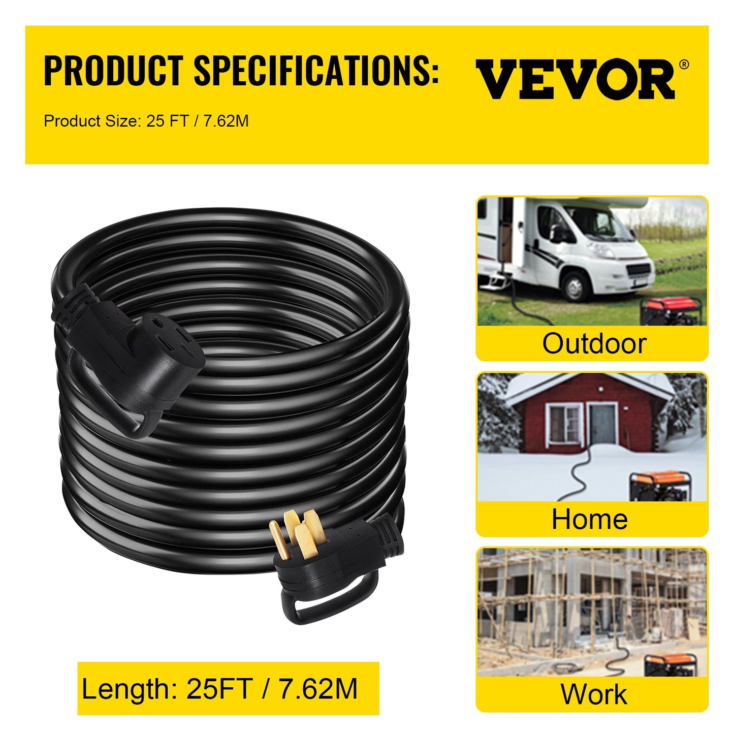 25 FT 50Amp RV Extension Cord NEMA N14-50P to N14-50R, 125 / 250V Heavy Duty STW 6/3+ 8/1 RV Power Cord, for EV Charging and RV Trailer Campers