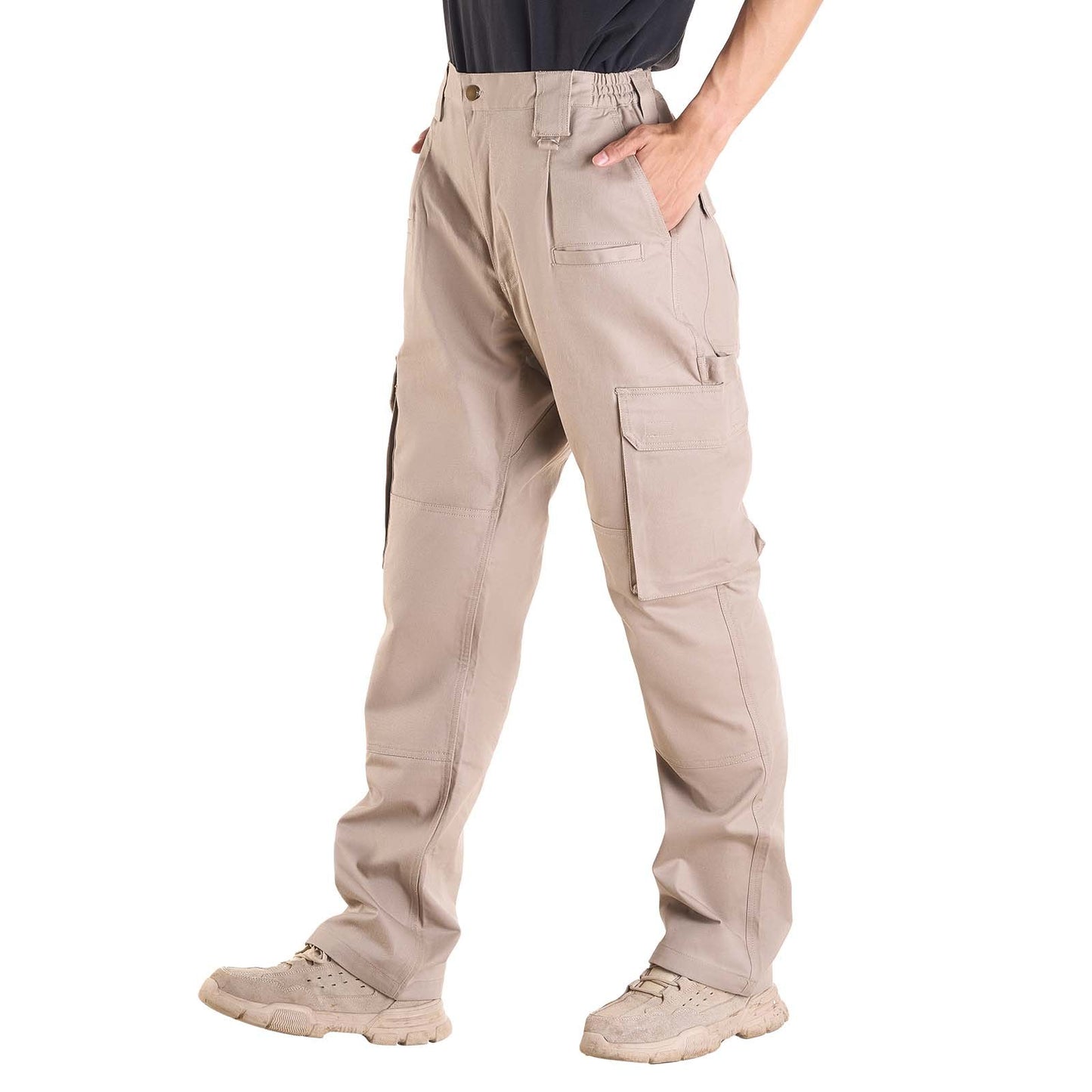 FR Pants for Men, 9 oz 100% Cotton, Flame-Resistant Cargo Pants with Multi-Pockets and Elastic Waist, Reinforced Tear-proof Stitching, Ideal for Welding Work and Casual Wear, L Size, Khaki
