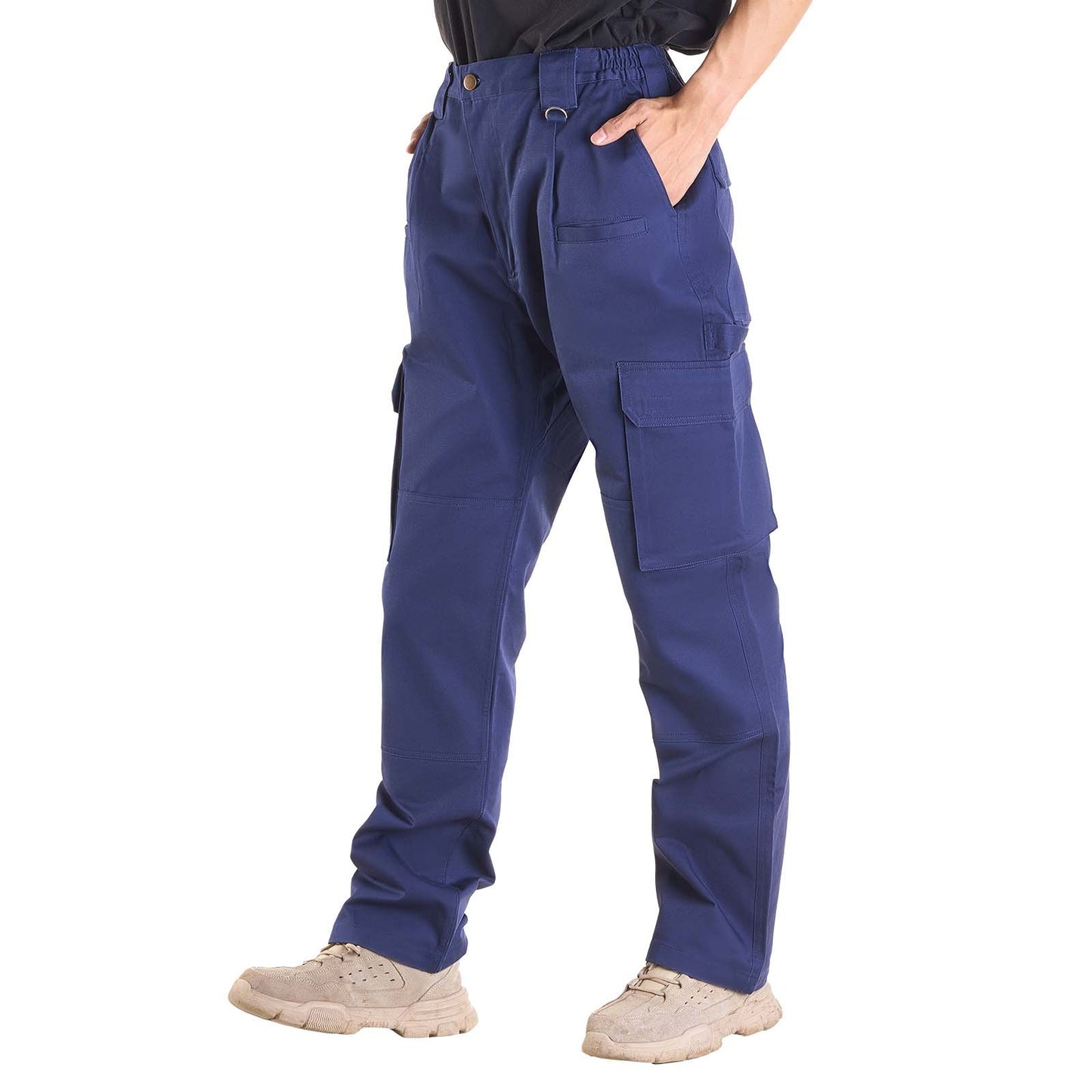 FR Pants for Men, 9 oz 100% Cotton, Flame-Resistant Cargo Pants with Multi-Pockets and Elastic Waist, Reinforced Tear-proof Stitching, Ideal for Welding Work and Casual Wear, XXL Size, Dark Blue