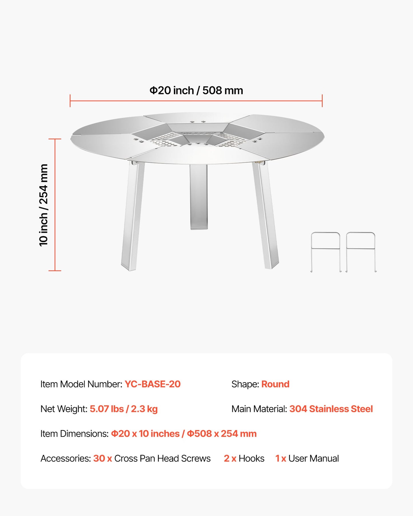 Fire Pit Heat Deflector for Solo Stove Ranger, 20 inch Round for Wood Burning Fire Pit, 304 Stainless Steel Heat Diffuser, Detachable Burner Cover Camping Accessories