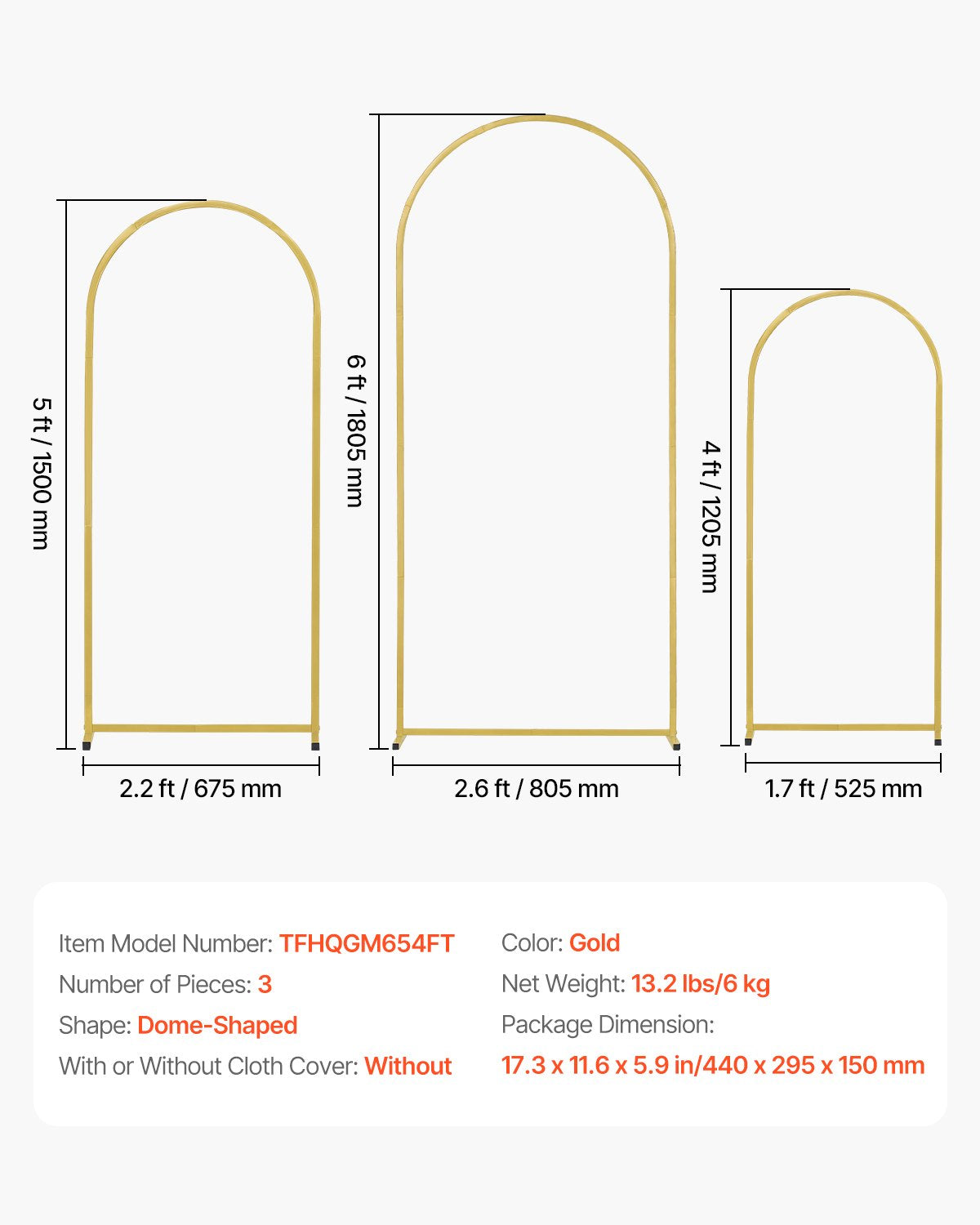 Wedding Arch Backdrop Stand, Set of 3, Metal Stable Stand with Case Connection & Chassis Crossbar Design, Easy-to-Assemble Gold Stand with Premium Metal, Fit for Birthday, Celebration, Holiday