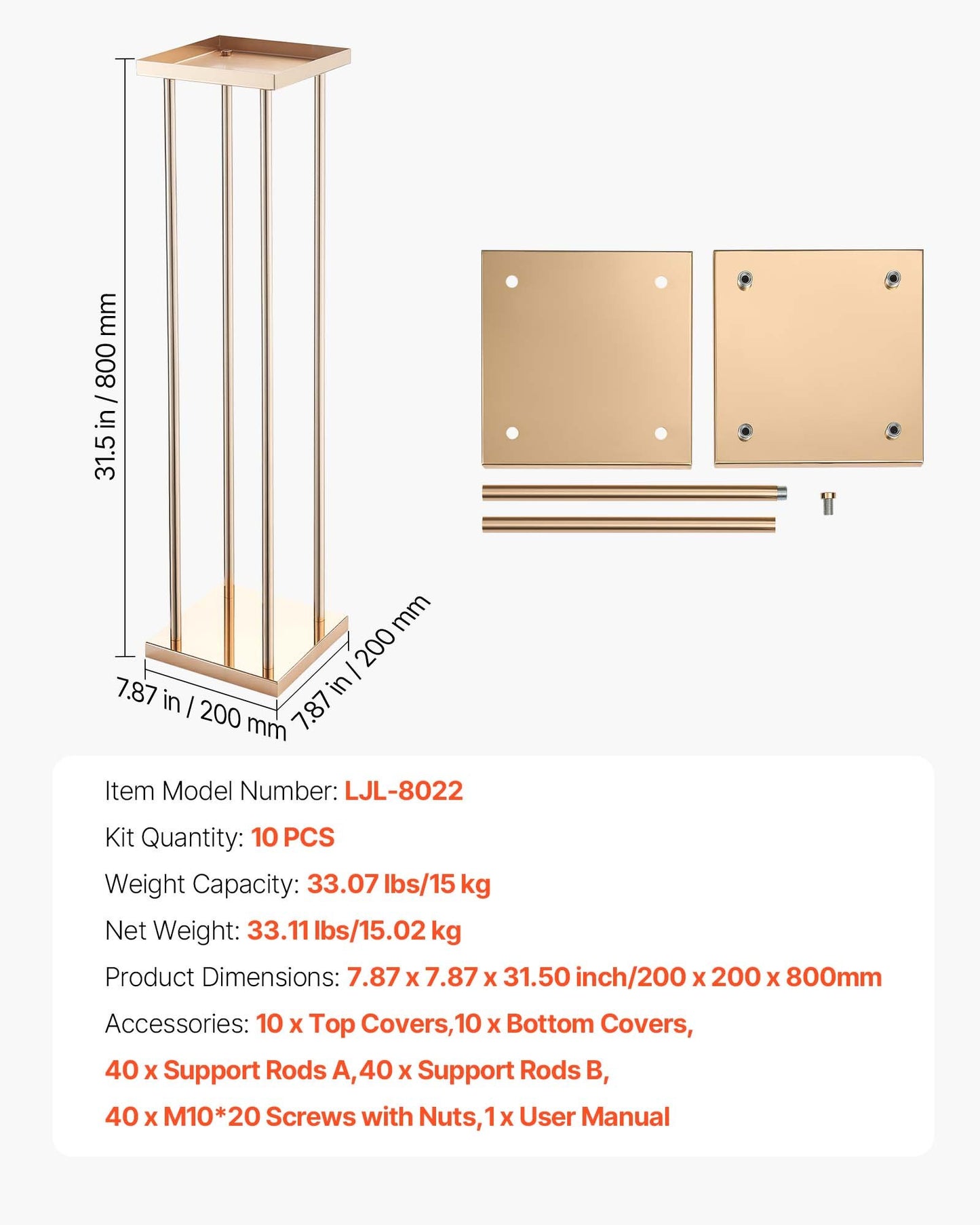 Wedding Flower Stand, 10PCS 31.5-inch Column Flower Stand, Floral Stands with Metal Laminate, Cylindrical Cubic Floral Display Rack for Wedding, Party, Birthday, Home, Gold Centerpiece Stands