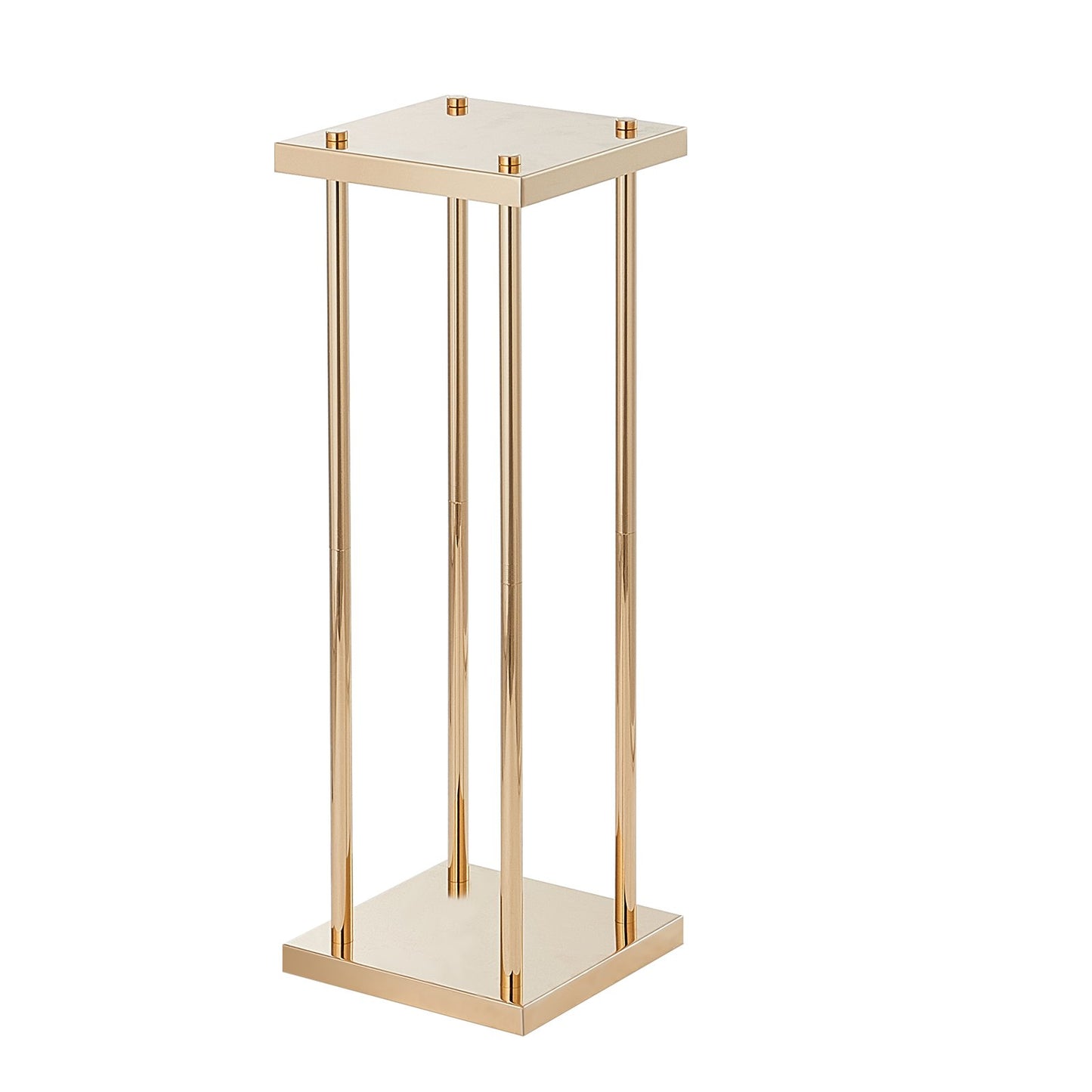 4-teiliger Blumenständer aus goldenen Metallsäulen für Hochzeiten, 60 cm hoch mit Metalllaminat, scharfer geometrischer Mittelstückständer, zylindrischer Blumenständer für Veranstaltungsempfänge, Partyführer