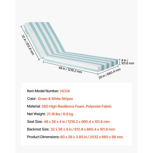 Set med 2 dynor till schäslong utomhus, vattentäta, 200 x 60 cm | EU