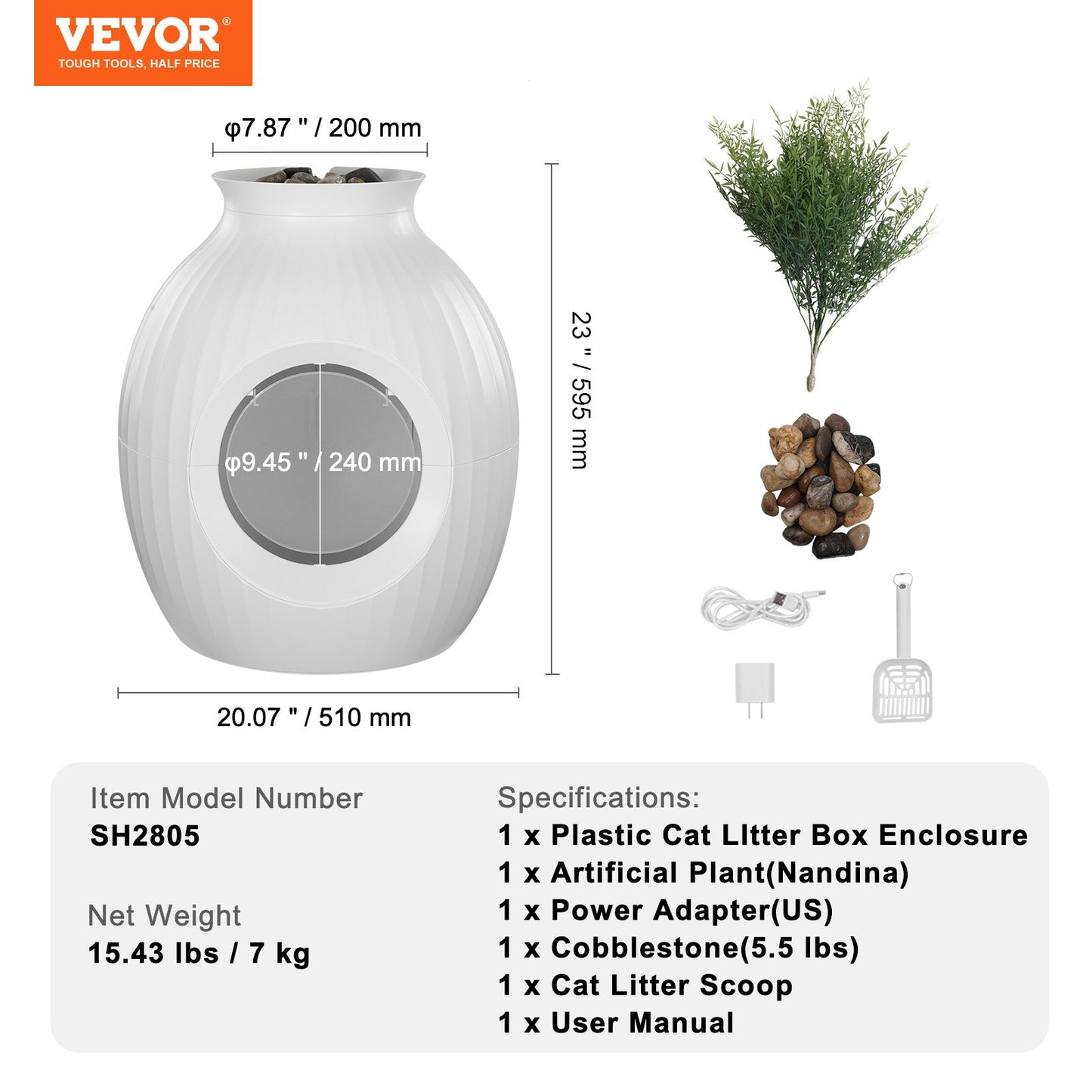 Plant Cat Litter Box, Smart Odor Control System, Hidden Cat Litter Box with 9.48 in Large Entrance, Lighting Decoration & Sturdy ABS Material, Fit for Living Room/Corner/Outdoor Pool/Patio