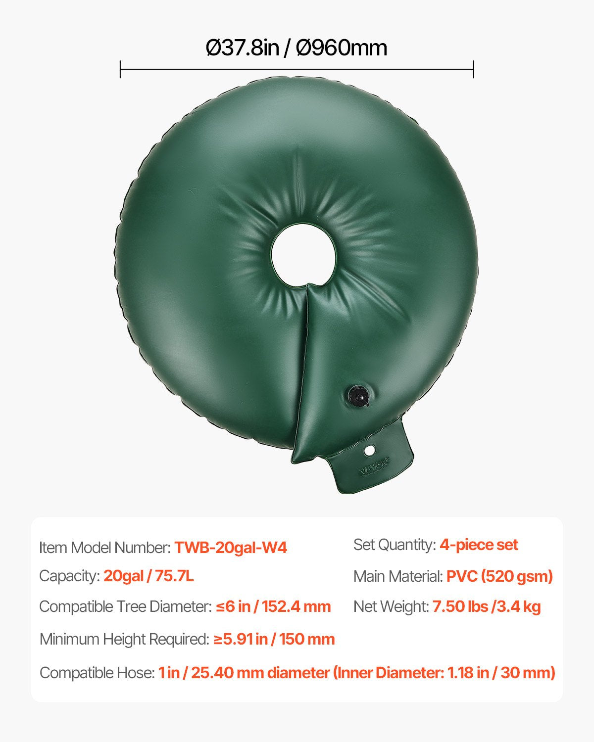 Tree Watering Rings, 4 Pcs 20 Gallons Tree Watering Bags, 6-9 Hours Slow Release, Refillable Planting Water Bags, Water Saving, Heavy Duty Watering System for Shrub Tree Root Drip Irrigation