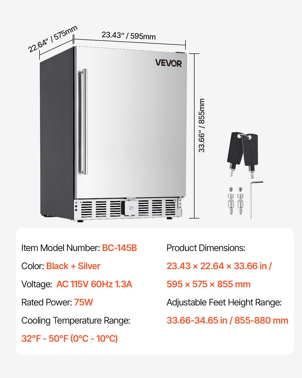 24-Inch Indoor/Outdoor Beverage Refrigerator, 150 QT Freestanding or Undercounter Beverage Fridge, 180 Cans Built-in Beer Fridge with Metal Plate Body for Residential Home Bar Commercial Use
