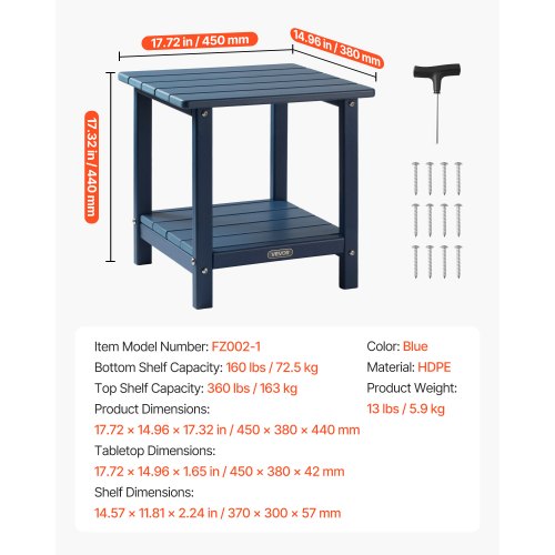 Sidobord för utomhusbruk 2-våningar HDPE-sidobord för inomhusbruk, blått | EU