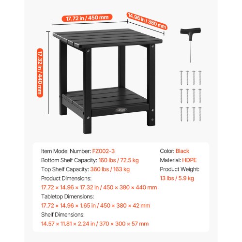 Outdoor-Beistelltisch, 2-stufig, HDPE, für den Innenbereich, schwarz | EU