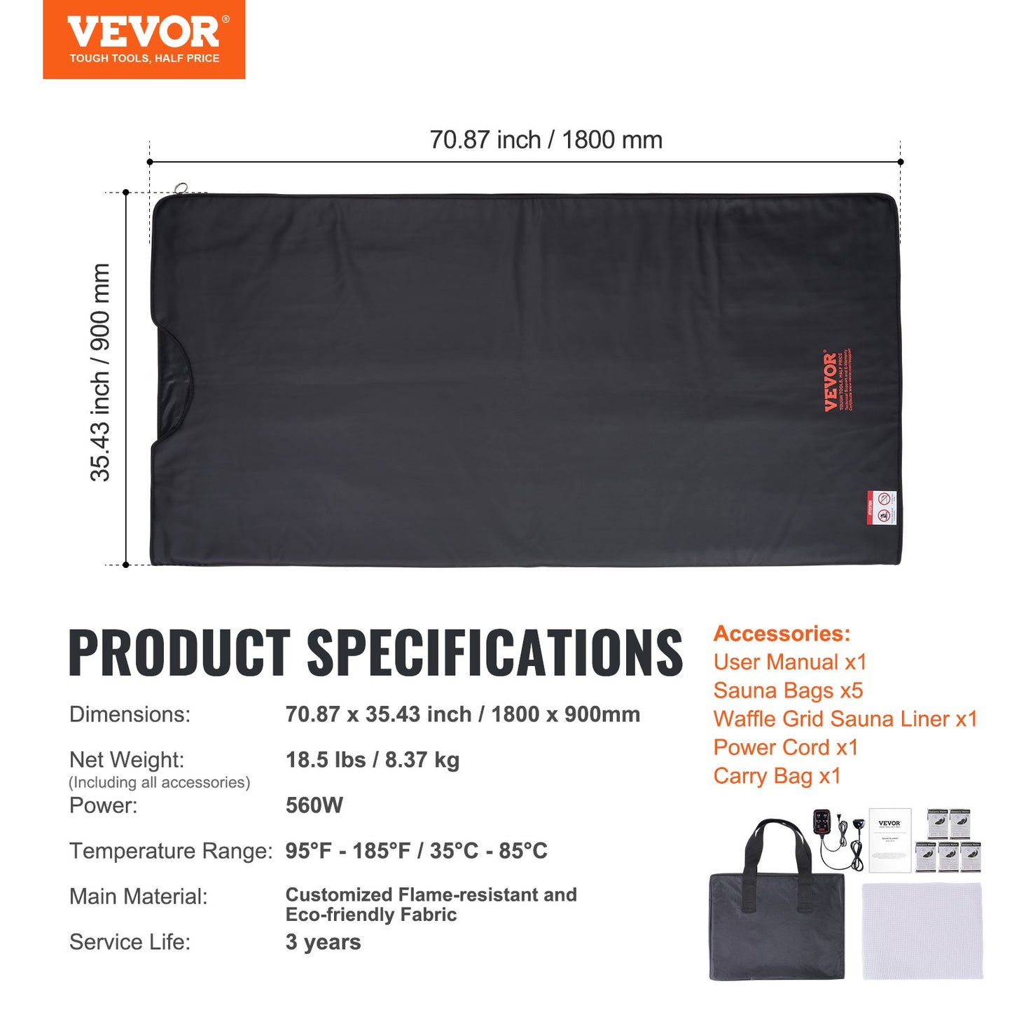 Sauna Blanket for Detoxification, Portable Far Infrared Sauna for Home Relaxation, 1-6 Level Adjustable Temprature Rannge 95-185℉, 1-60 Minutes Timer, Far Infrared Carbon Heating Sauna Bag