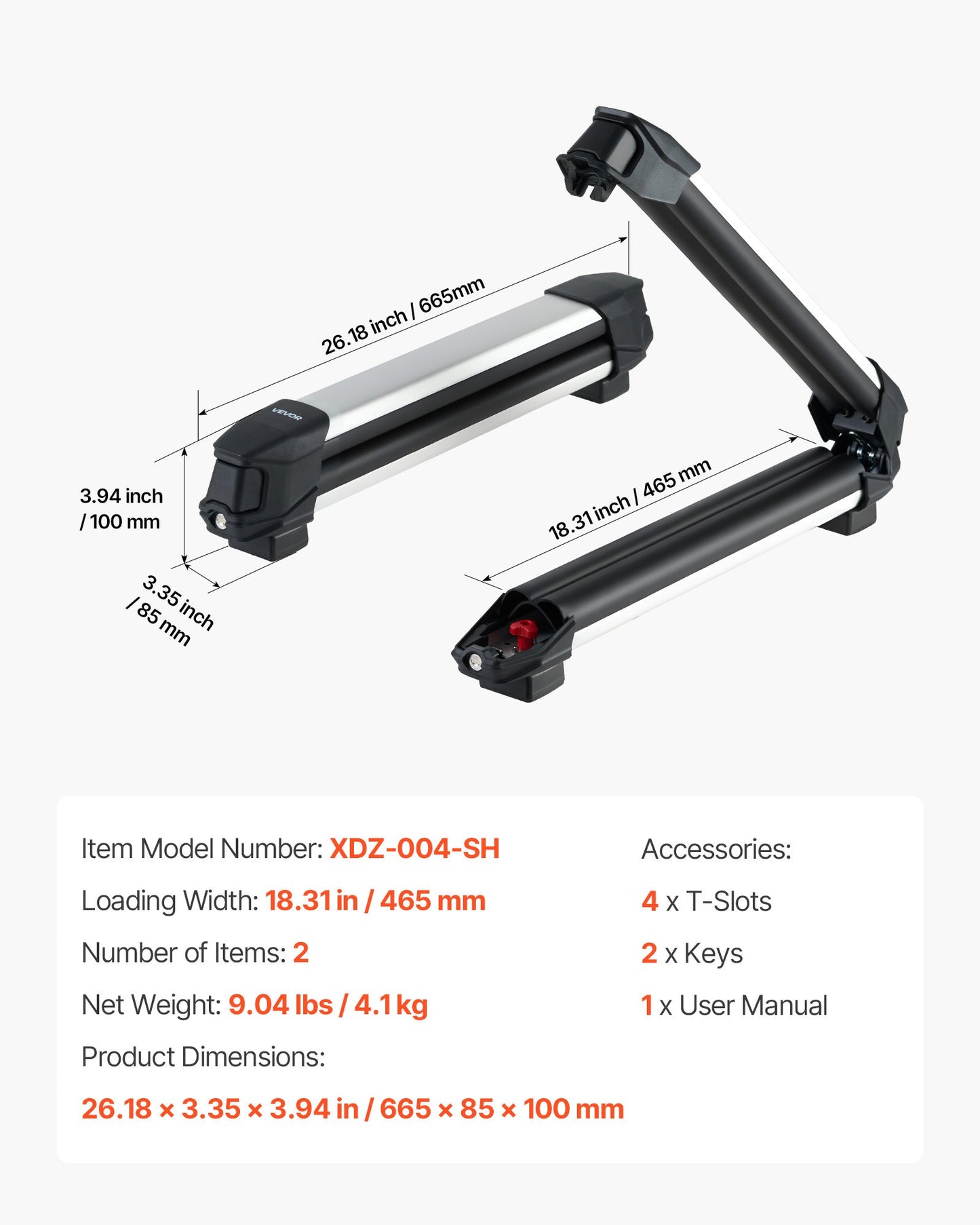 Ski & Snowboard Roof Rack, Carry up to 4 Pairs of Skis or 2 Snowboards, 2 PCS Aluminum Universal Car Roof Rack with Lock & Rubber Padding, Carrier for Fishing Rod, Fit Most Slotted Crossbars