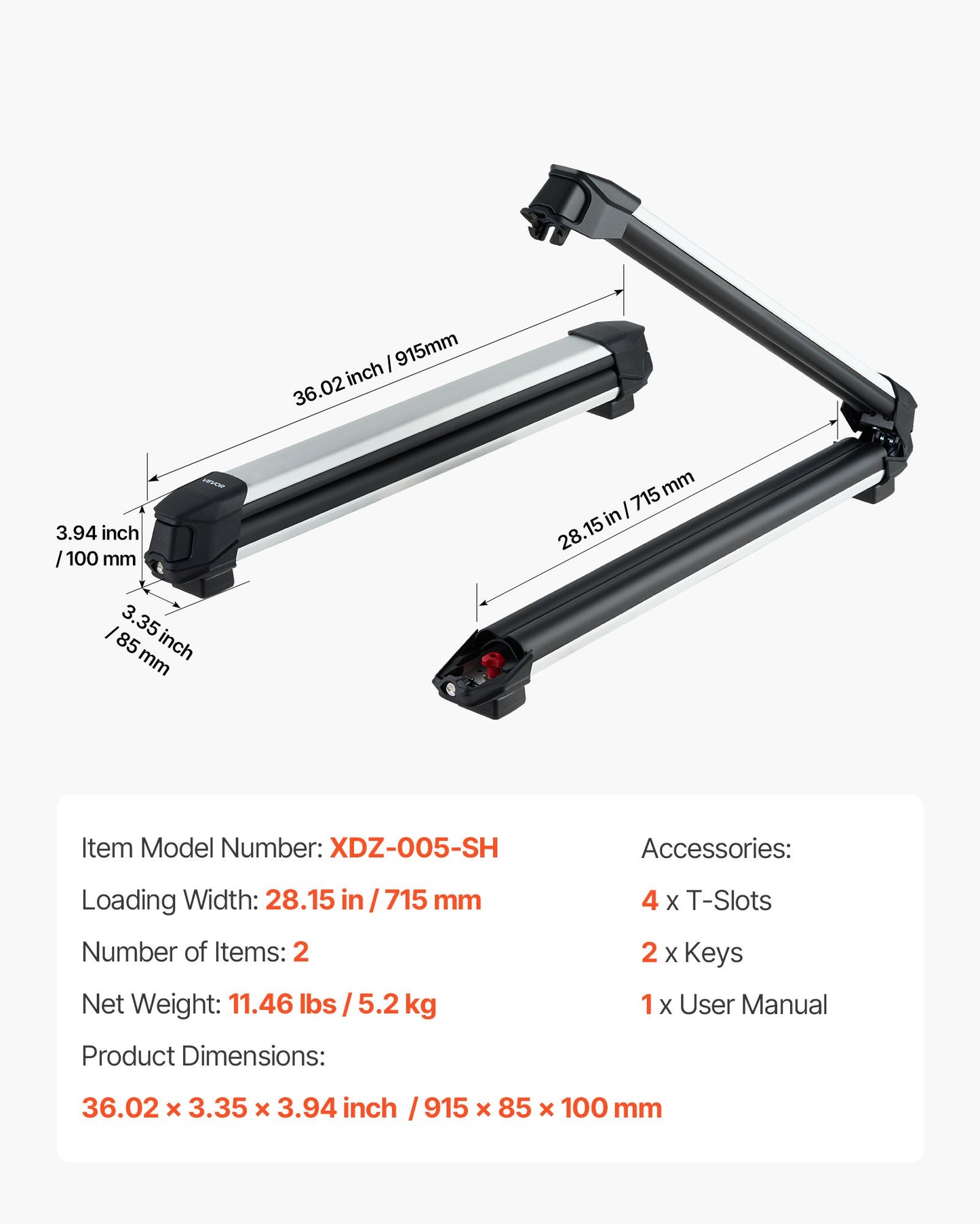 Ski & Snowboard Roof Rack, Carry up to 6 Pairs of Skis or 4 Snowboards, 2 PCS Aluminum Universal Car Roof Rack with Lock & Rubber Padding, Carrier for Fishing Rod, Fit Most Slotted Crossbars