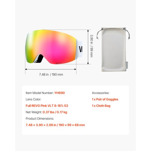Ramlösa Skidglasögon, Sfäriska Linser med Rosa Revo-beläggning, OTG Anti-imma Snöglasögon för Herr Dam Ungdom, TPU-Båge och Ventilationsstruktur, Lämpliga för Skidåkning, Skridskoåkning, Snowboardåkning | EU