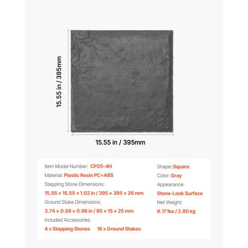Dekorativa Trappstenar 4 st 15,5 x 15,5 tum Gräsmatta Gångstenar Grå