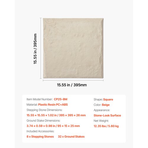 Dekorativa Trappstenar 8 st 15,5 x 15,5 tum Gräsmatta Gångsten Beige