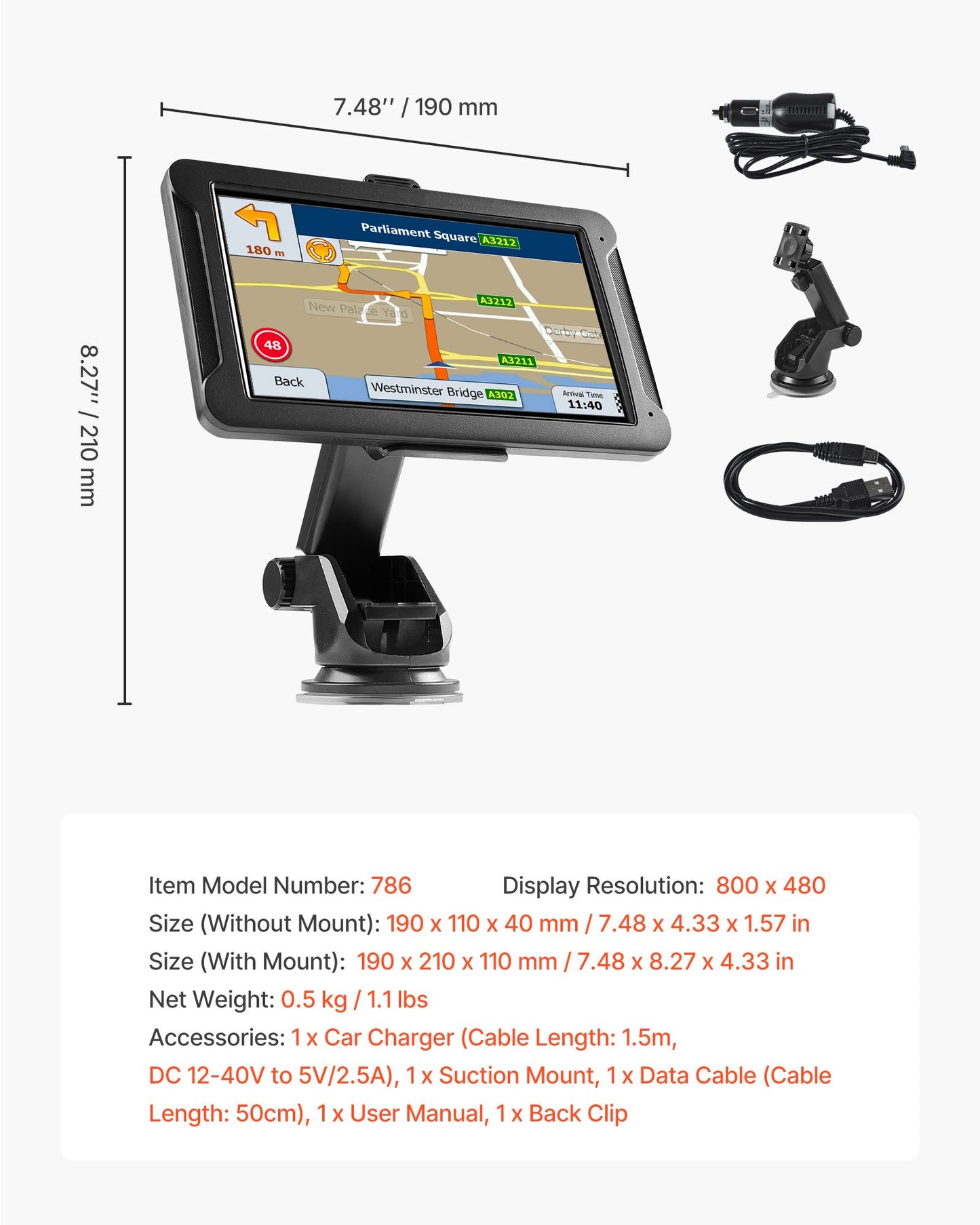 GPS Navigator for Car, 7 inch Touch Screen 16GB GPS Navigation System with Built-in Dash Cam, Voice Turn-by-Turn Guidance, Speed and Red Light Warning, Custom Truck Routing, for Car Truck RV