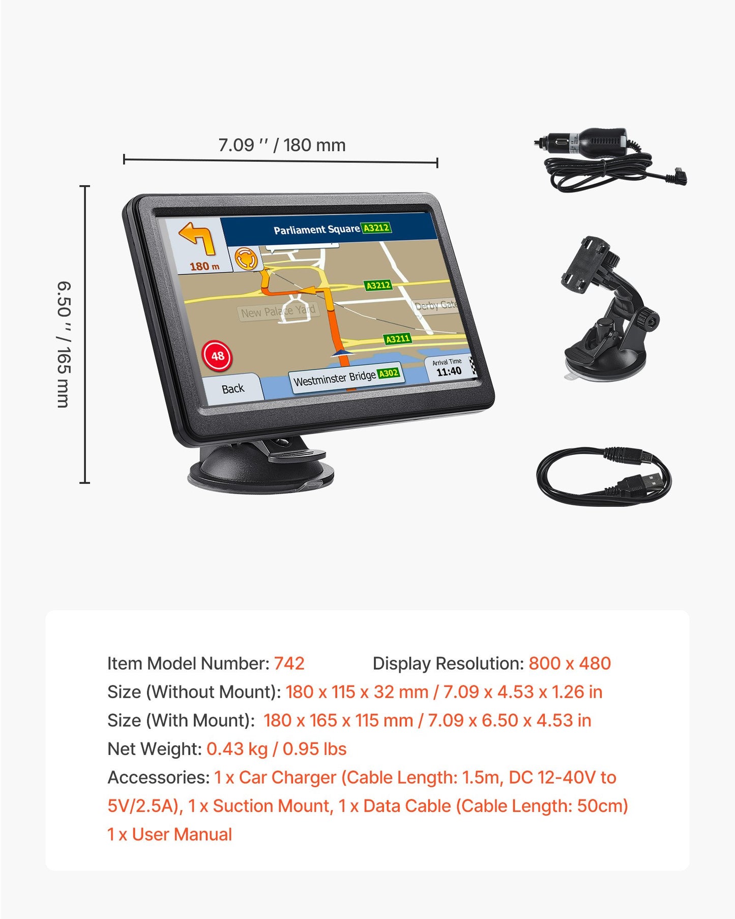 GPS Navigator for Car, 7 inch Touch Screen 16GB GPS Navigation System with Lifetime Map Updates, Voice Turn-by-Turn Guidance, Speed and Red Light Warning, Custom Truck Routing, for Car Truck RV