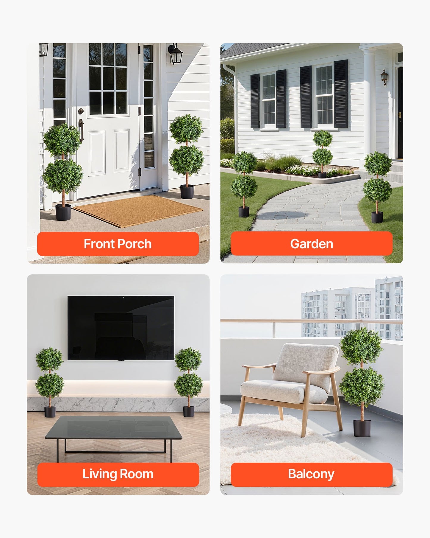 Artificial Topiary Boxwood Double Ball, 2 Set 36 inch Faux Boxwood Plant Balls, Fake Silk Tree Look Real, Easy Assembly for Decor Front Porch Outdoor Patio Garden Balcony Backyard Indoor