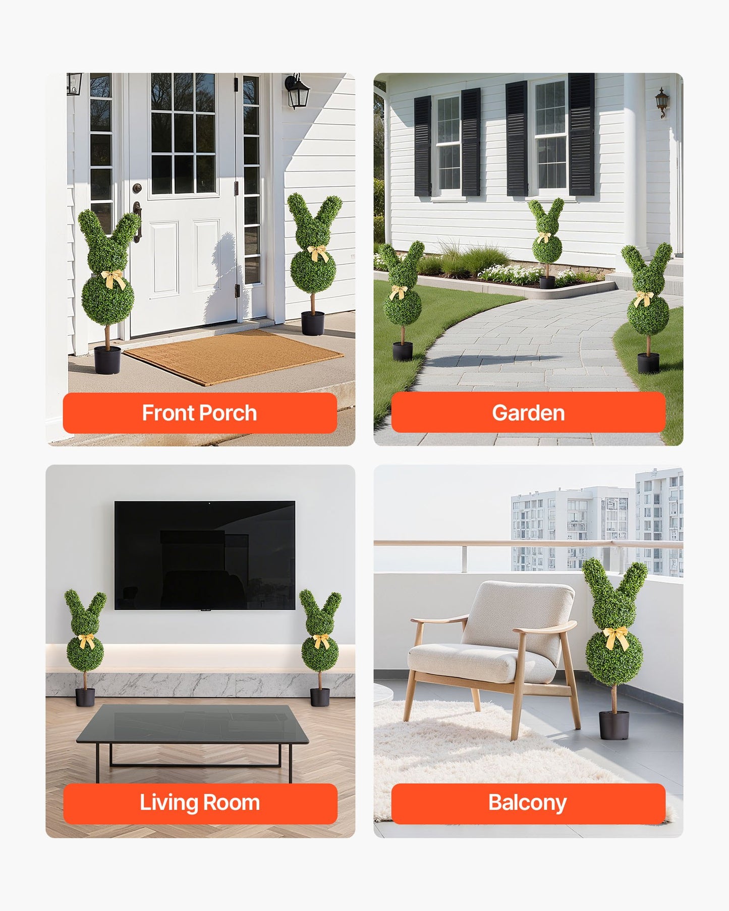 Artificial Topiary Bunny-Shape Boxwood Ball, 2 Set 36 inch Faux Boxwood Plant Balls, Fake Silk Tree Look Real, Easy Assembly for Decor Front Porch Outdoor Patio Garden Balcony Backyard Indoor