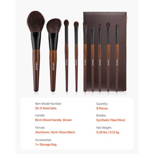 9-PIECE Makeup Brush Set for Foundation, Eyeshadow and Soft Brushes