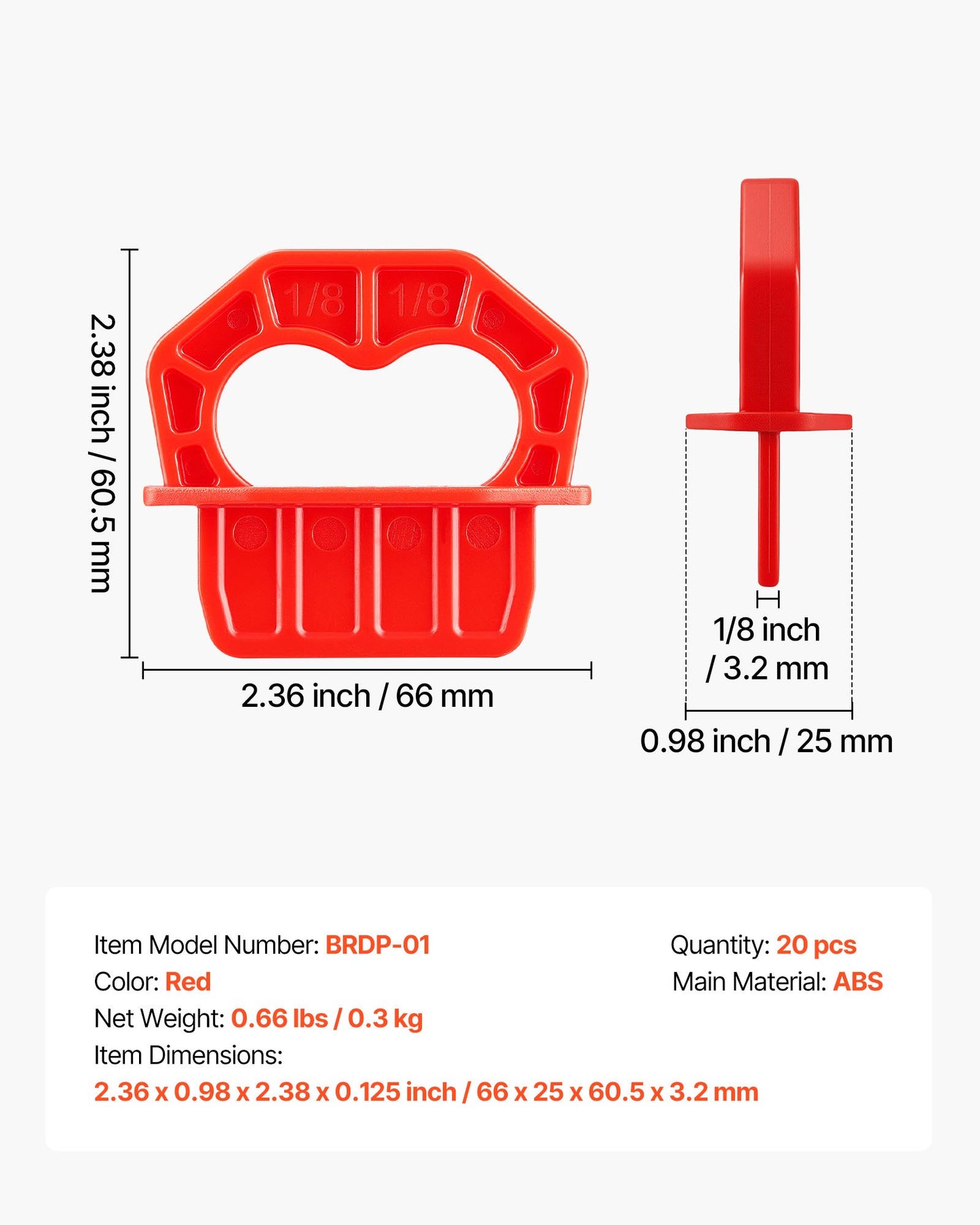 20-Pack 1/8 Inch Deck Board Spacers, Bright Red Gap Jig Rings for Easily Spotting, Easy Pull, ABS Decking Jig Spacing Tool for Composite, PVC, Hardwood, Pressure-Treated Planks, Terrace, Garden