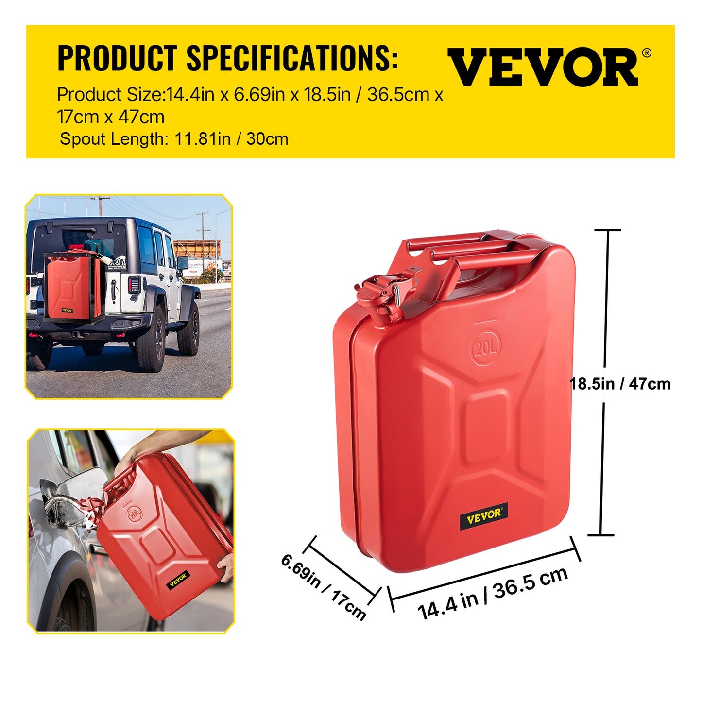 Jerry Fuel Can, 5.3 Gallon / 20 L Portable Jerry Gas Can with Flexible Spout System, Rustproof & Heat-resistant Steel Fuel Tank for Cars Trucks Equipment, Red