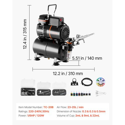 Airbrush Kit Airbrush Kit 1/6 HP Air Compressor 3 Airbrushes 3 Nozzles Tank | EU