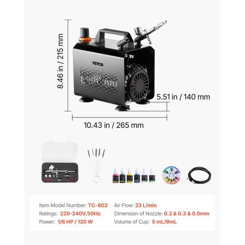 Airbrush Kit Airbrush Kit 1/6 HP Luftkompressor 1 Airbrush 3 Munstycken Färg | EU