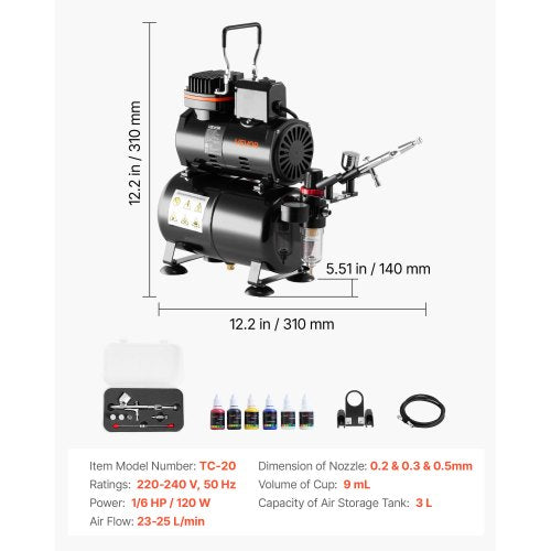 Airbrush-Set Airbrush-Set 1/6 PS Luftkompressortank 1 Airbrush 3 Düsen | EU