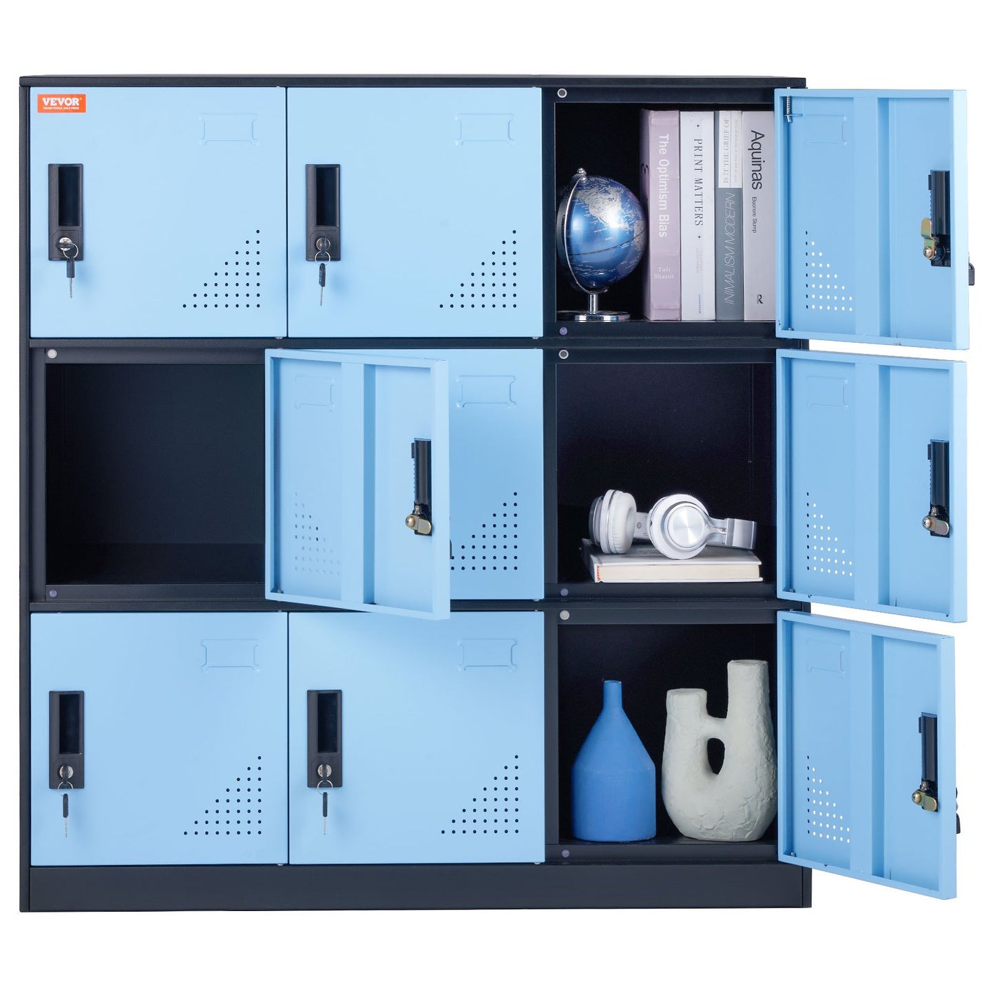 Metal Locker for Employees, 9 Doors Storage Cabinet with Card Slot, Employee Lockers with Keys, 66lbs Loading Capacity office Storage Lockers for Home, School, Office, Gym, Black