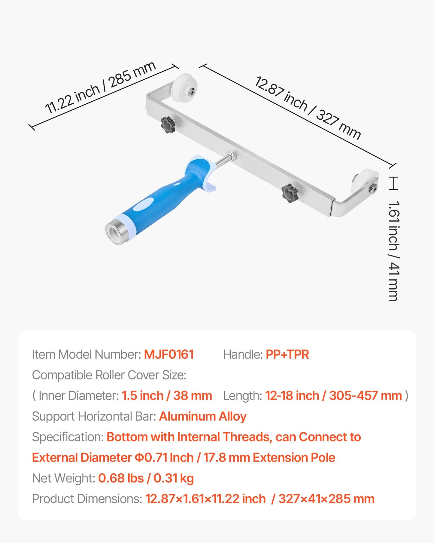 18 Inch Paint Roller Frame, 12-18 in Adjustable Frame with Marked Scale, Lightweight Painting Supplies for Wall House Homes, Metal Roller Tool for Large-Scale Painting Projects, Blue & Silver