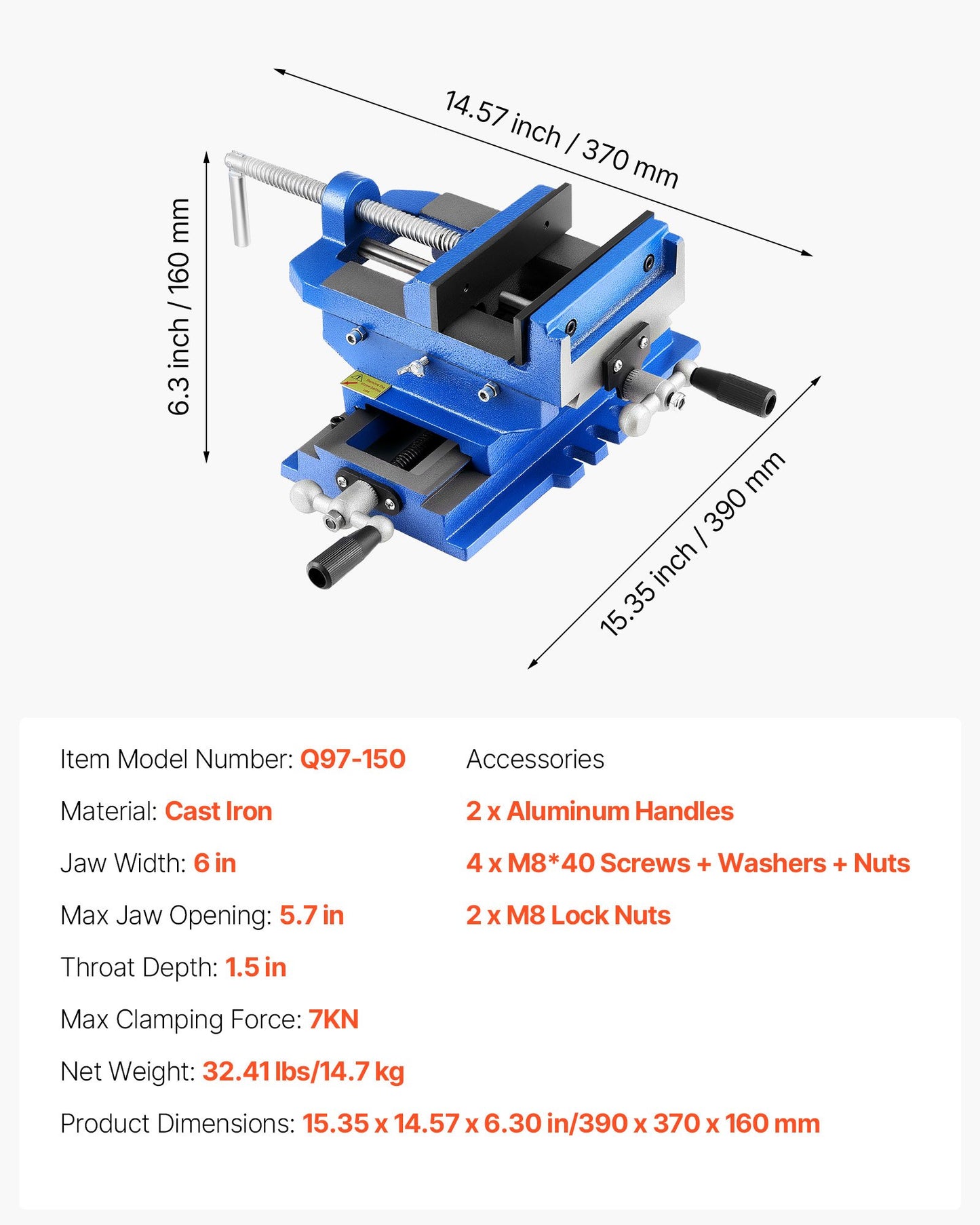 Cross Slide Drill Press Vise, 6 Inch Jaw Width, 2 Way X-Y Axis Bench Vise, 5.7 Inch Max Jaw Opening, Heavy Duty Cast Iron, Workbench Vice Clamp, for Woodworking Drilling CNC Milling Machine