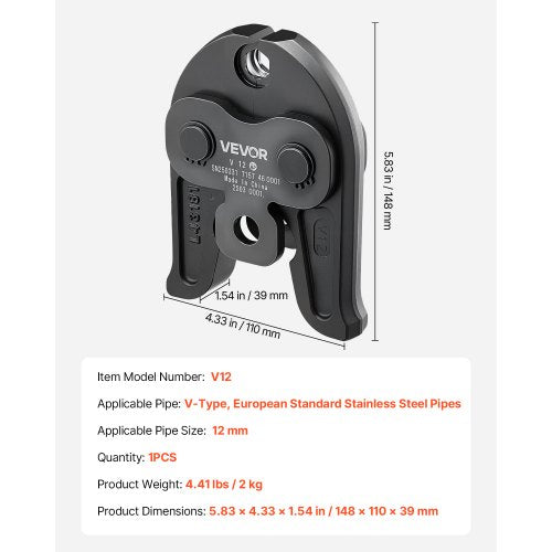 V12 Pressback 12mm Pressback Lämplig för V-formade rostfria stålrör