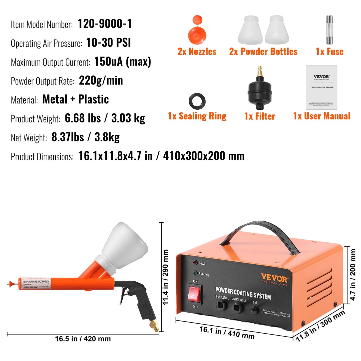 Powder Coating System, 50KV Electrostatic Output Powder Coating Kit with Foot Switch, Spray Gun, Nozzles and Powder Cups, Powder Coating Equipment for Home DIY and Commercial Production