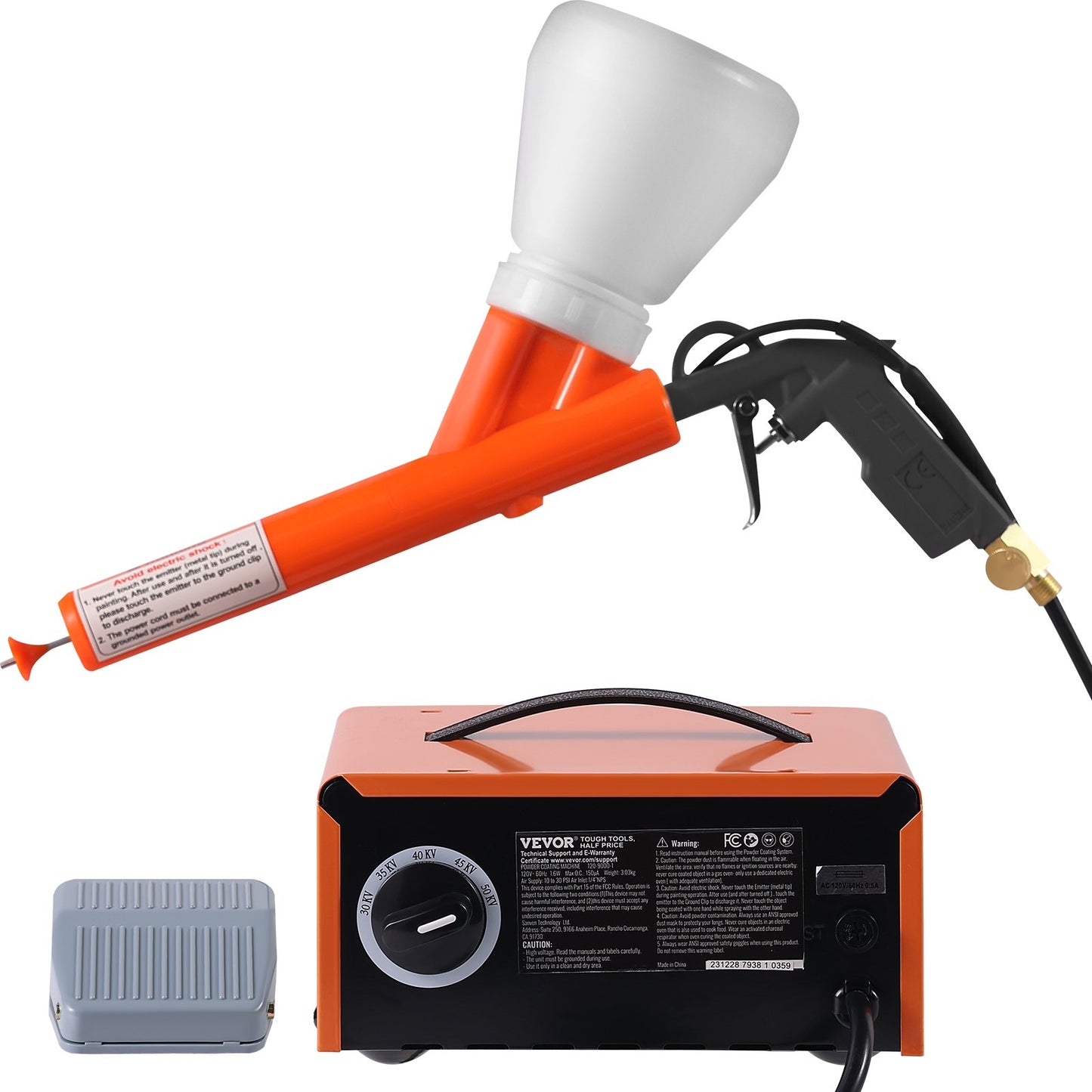 Pulverlackeringssystem, 50 KV elektrostatisk uteffekt pulverlackeringssats med sprutpistol, fotkontakt, munstycken och pulverkoppar, pulverlackeringsutrustning för gör-det-själv och kommersiell produktion
