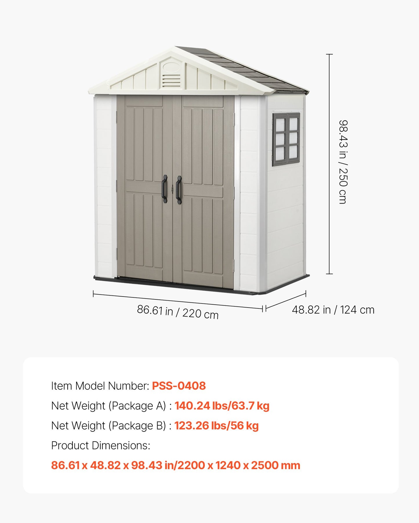 Outdoor Storage Shed, 4x8 Ft, Heavy-Duty Resin Tool Shed, with Reinforced Floor, Skylight, Lockable Door, Weather Resistant, 152 Cu. Ft. for Garden Tools, Lawn Mower, Bike, Backyard, Patio, Grey