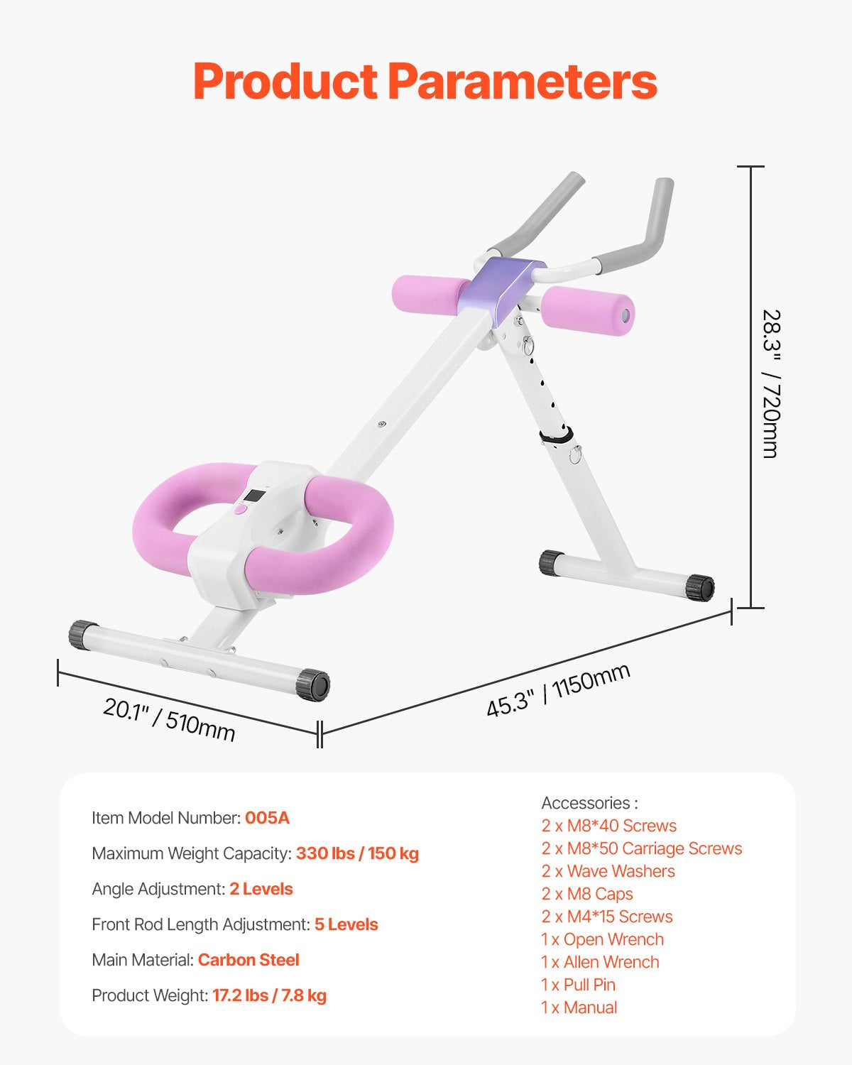AB Workout Machine, Ab Workout Equipment at Home Gym, Core & Abdominal Trainers for Women, 330 lbs Weight Capacity Strength Training Ab Cruncher, Foldable Adjustable Fitness Exerciser