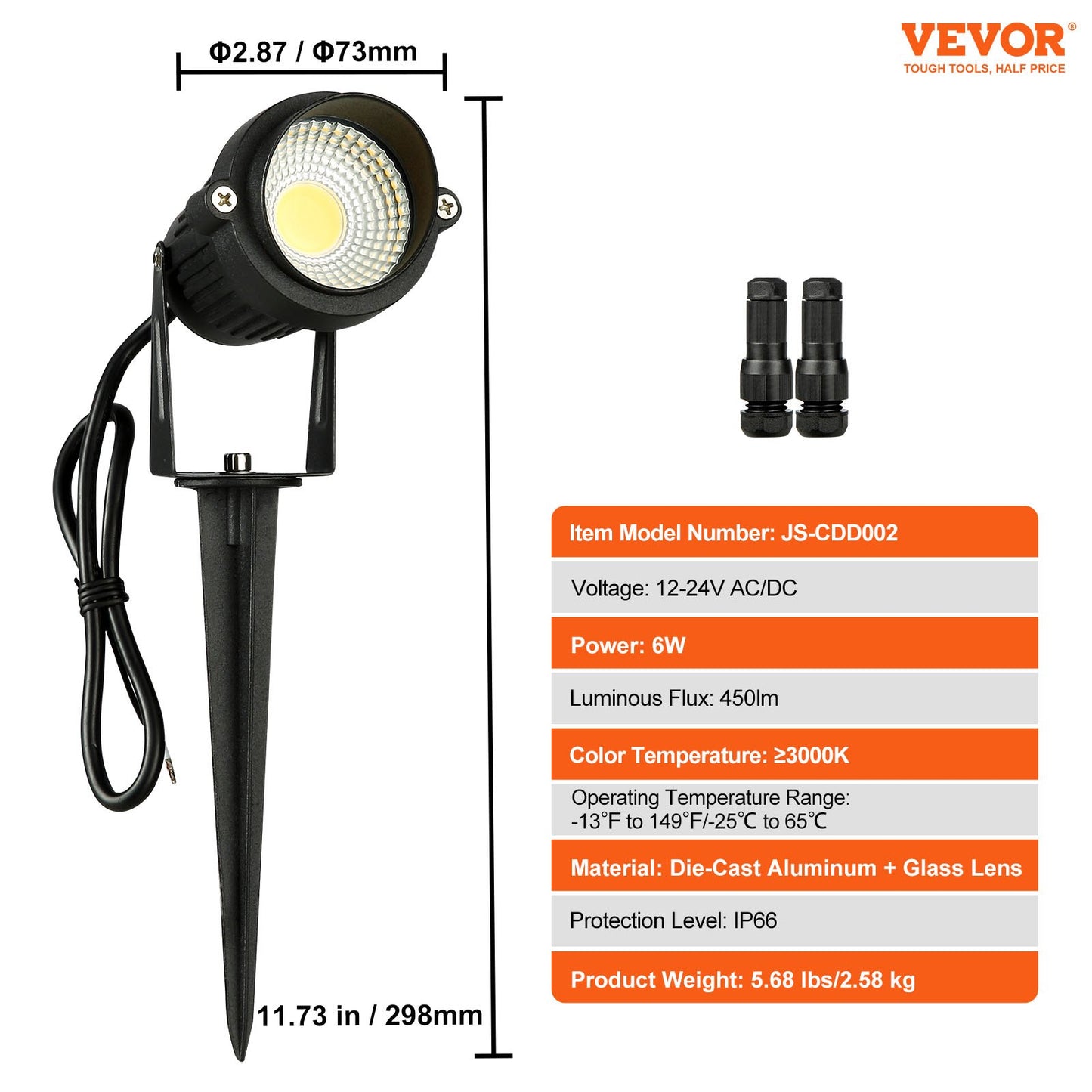 Landscape Lighting, 6W Low Voltage LED Landscape Lights, IP66 Waterproof Landscape Spotlights Yard Lawn Garden Pathway Outdoor Lights 12V 24V 450LM Warm White 3000K (12 Pack with Connectors)
