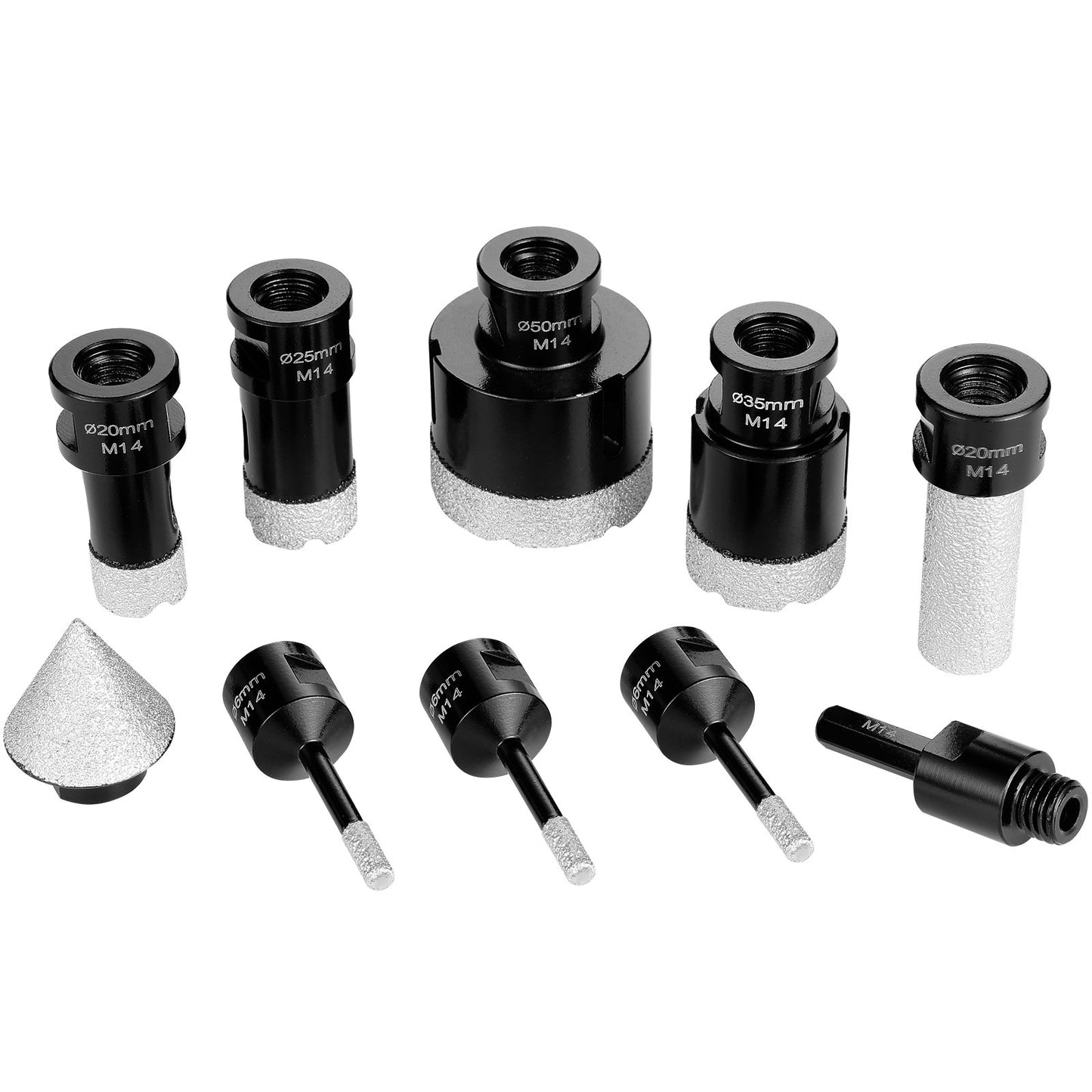 Diamantkernbohrer-Set, 7-tlg. 6/6/6/20/25/35/50 mm Diamant-Lochsägen-Set, mit Fingerfräser, Kegelbohrer, Sägeblatt und Aufbewahrungstasche für Trocken- und Nassarbeiten, Diamantbohrkrone für Keramikfliesen