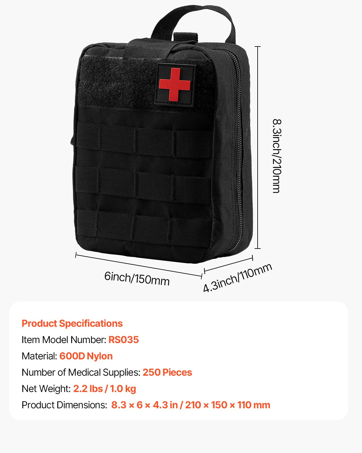 Survival First Aid Kit, 250 Pieces, 600D Nylon Trauma First Aid Bag, Survival Gear and Equipment, Emergency Kits, for Men Women Camping, Boat, Earthquake, Hiking, Hunting, and Outdoor Adventure