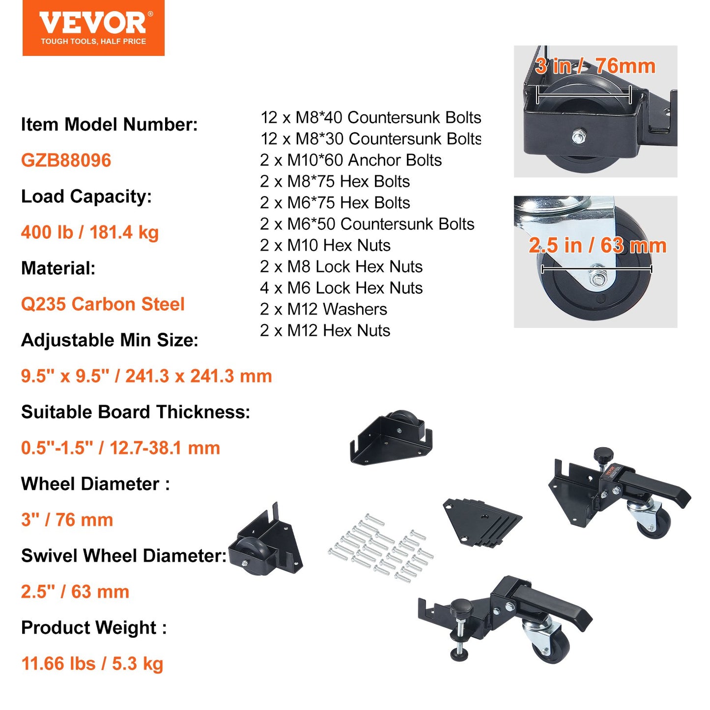 Mobile Base, 400 lbs Weight Capacity, Adjustable from 9.5" x 9.5" to Infinity, Heavy Duty Universal Mobile Base Stand with Swivel Wheels for Woodworking Equipment, Bandsaw, Power Tools, Machines
