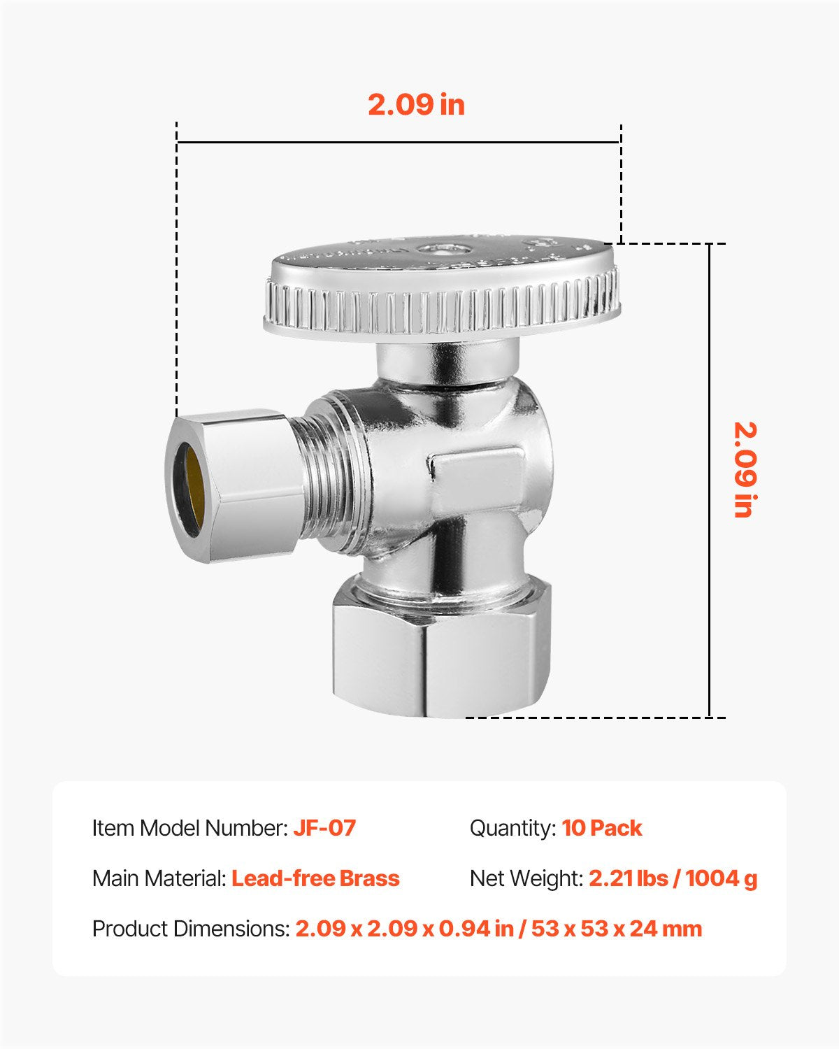 10-Pack Angle Stop Valve, 1/4 Turn Water Shut Off Valves, 1/2" Nominal (5/8" OD) Compression Inlet x 3/8" OD Compression Outlet Shutoff Valve for Bathroom Kitchen Toilet Shower Plumbing