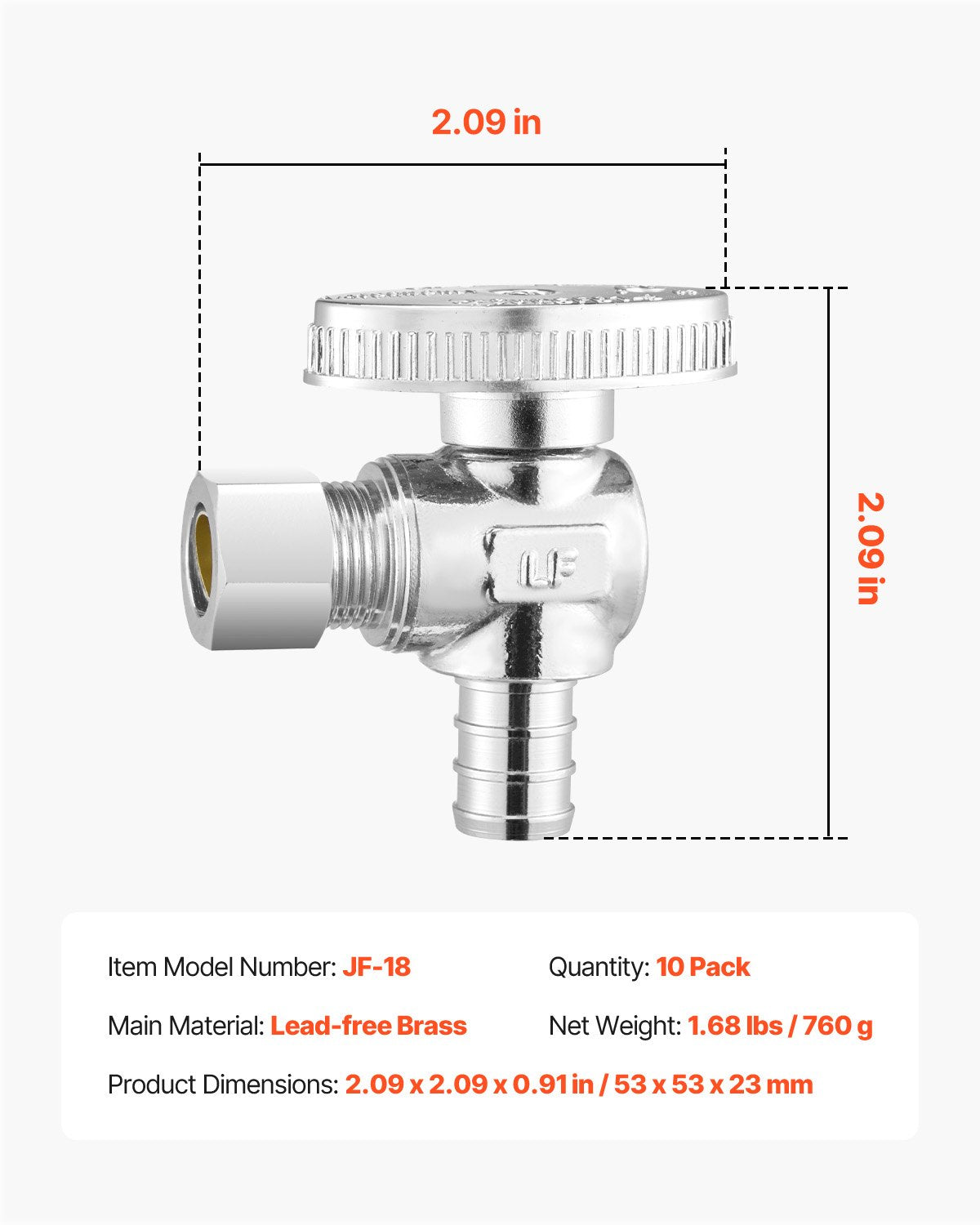 10 Pack Angle Stop Valve, Water Shut Off Valve 1/2" PEX x 3/8" OD Compression, 1/4 Turn Chrome Plated Brass Shutoff Valves for Bathroom Kitchen Toilet Shower Plumbing