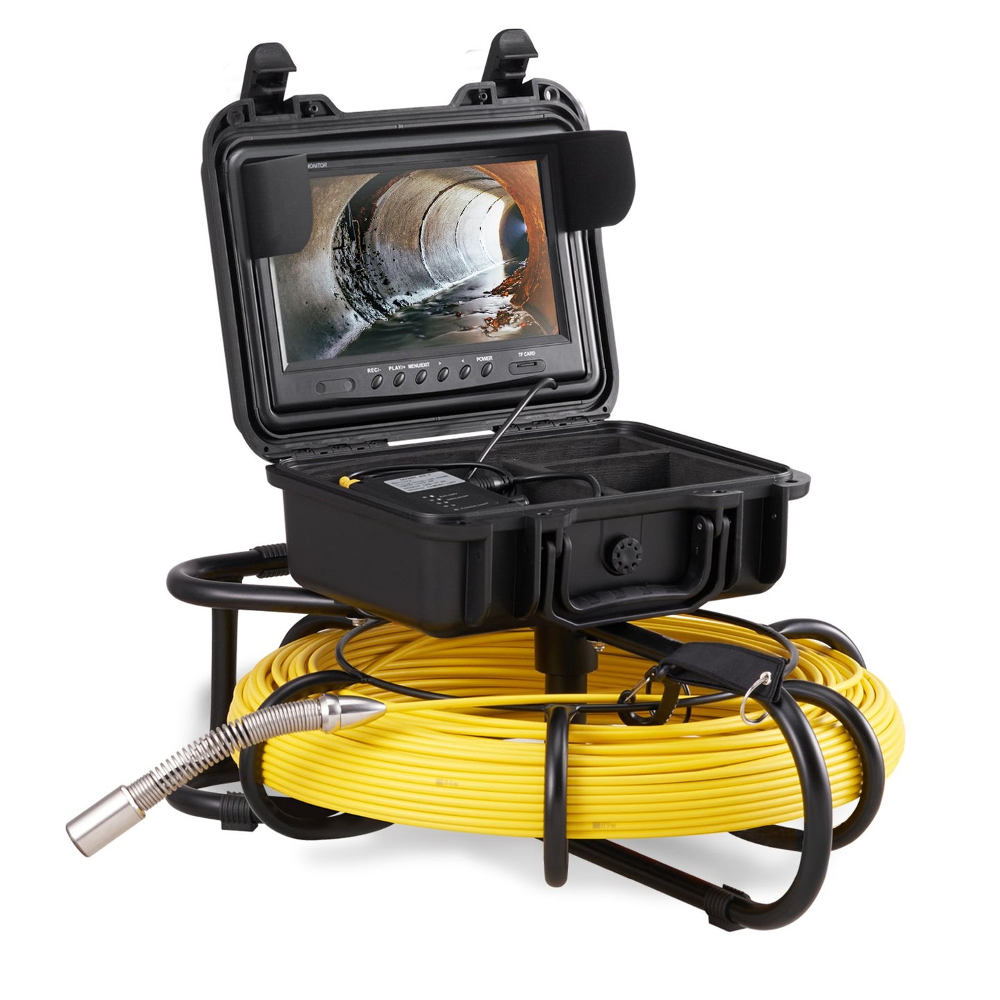 Sewer Camera, 300 ft/91.5 m, 9" Screen Pipeline Inspection Camera with DVR Function, Waterproof IP68 Camera with 12 Adjustable LEDs, with a 16 GB SD Card for Sewer Line, Home, Duct Drain Pipe Pl