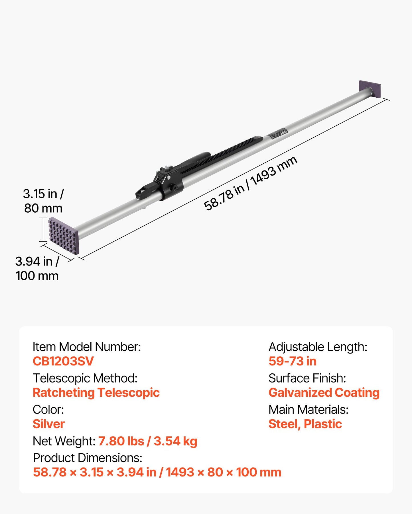 Cargo Bar, Ratcheting Cargo Bar Adjustable from 59" to 73", Heavy-duty Steel Cargos Stabilizer with Non-Slip Foot Pads, Telescoping Load Lock Bars Stop Sliding for Pickup Truck
