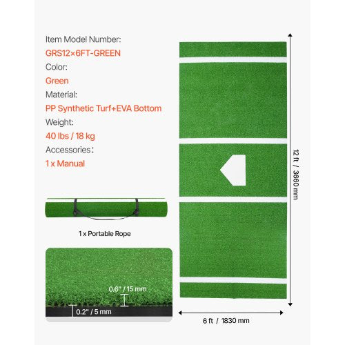 366x183cm Baseballmatte Softballmatte Outdoor Training Grün | EU