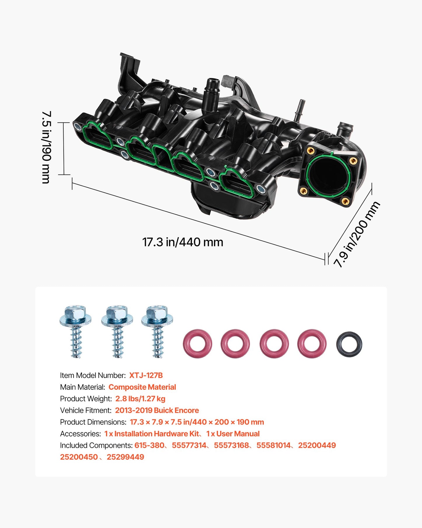 Intake Manifold, with Gasket, Engine Intake Manifold Assembly Compatible with 2013-2019 Buick Encore, Replacement Replace 615-380, 55577314, 55573168, 55581014, 25200449, 25200450, 25299449