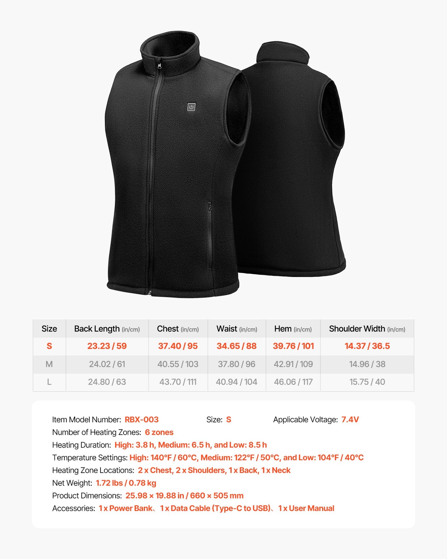Heated Vest, Women Electric Heating Vest with 16000 mAh Battery Pack, 6 Heating Zones Lightweight Rechargeable Winter-Vest with 3 Levels, for Outdoor Hiking Camping Fishing Skiing, Size S